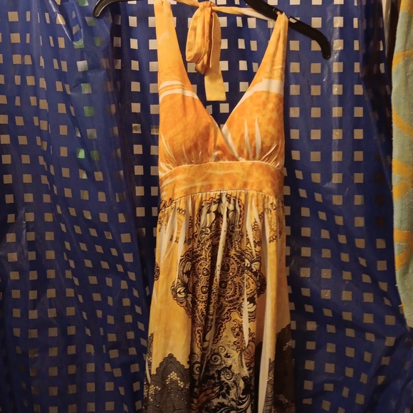 Elizabeth's secret brand y2k gold and white tie neck summer dress size small - Picture 1 of 4